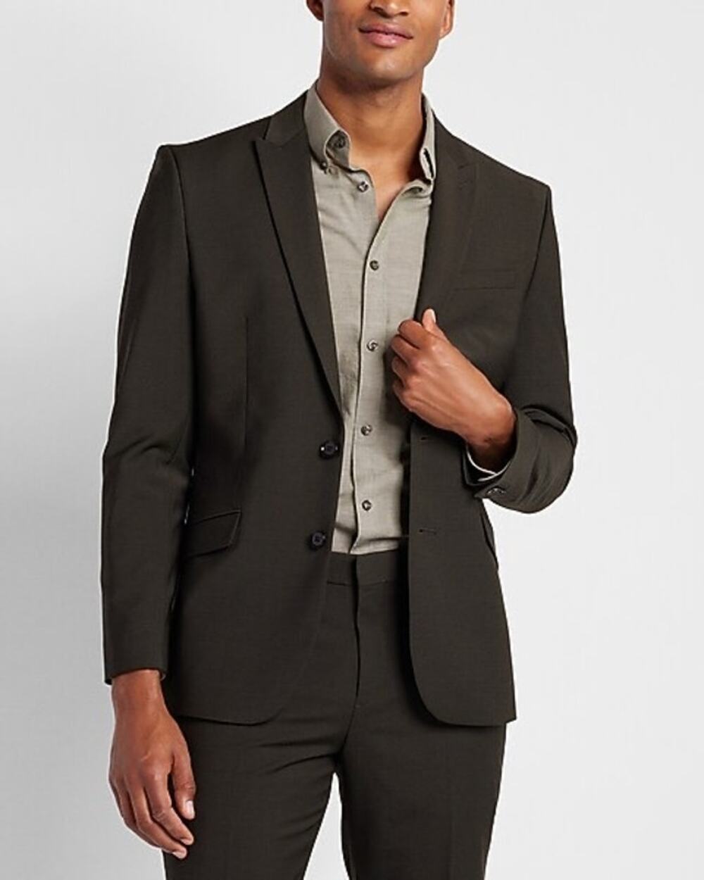 NWT Express Modern Tech Suit Jacket Olive Green Wool Blend Slim Fit 42R 298